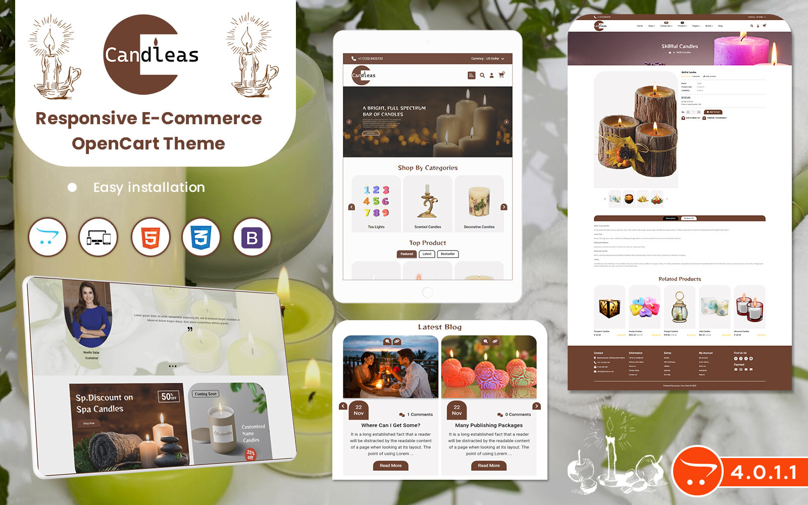 Шаблон OpenCart Candleas - Opencart 4.0.1.1 Template for Candle and Decoration Items Selling Stores