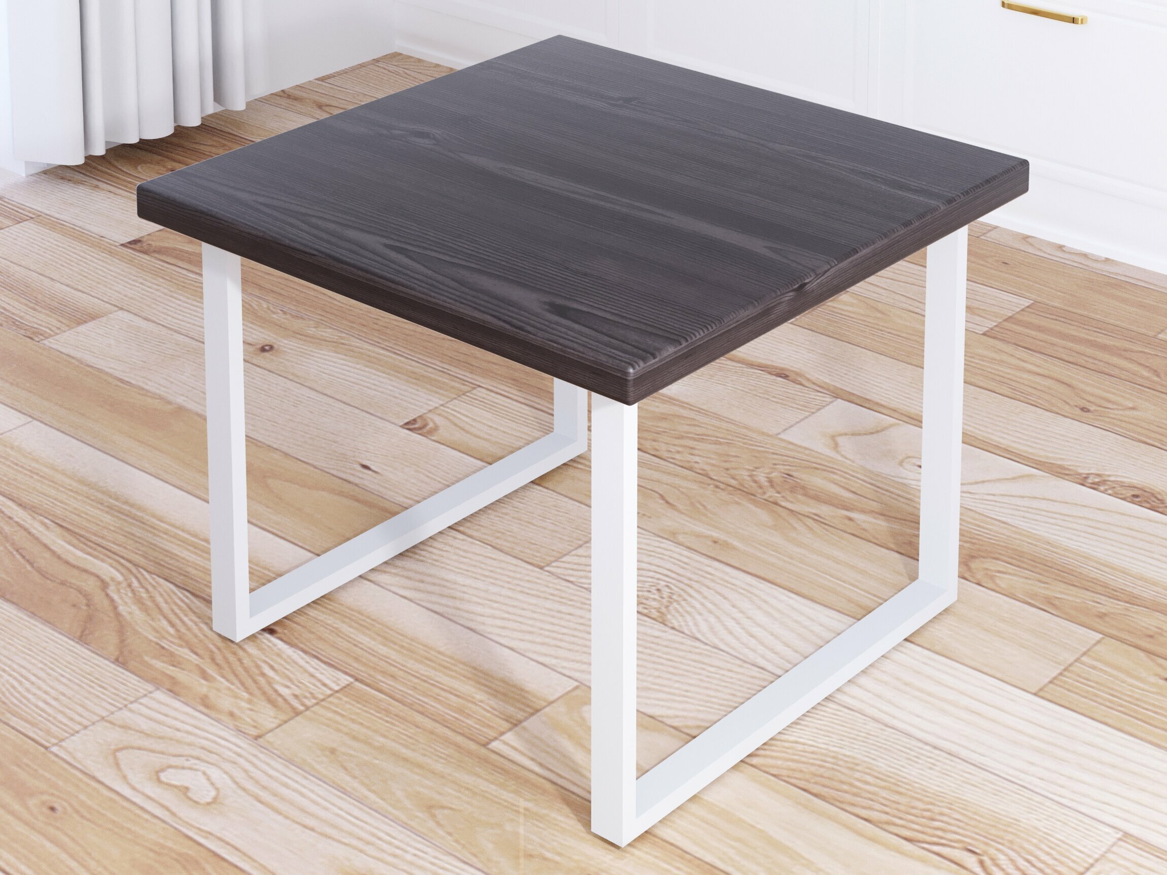 Стол журнальный Loft квадратный со столешницей цвета венге из массива сосны 40 мм и белыми металлическими ножками, 70x70х50 см
