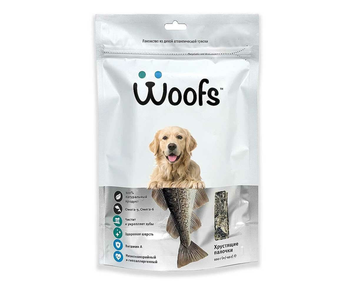 Лакомство woofs для собак кожа трески атлантической сушеная 100г