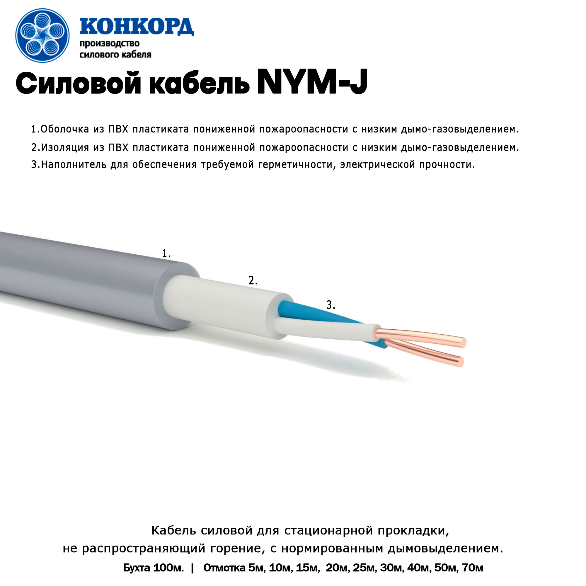 Электрический кабель Конкорд NUM-O 2 х 1,5 мм, 100 м. - фотография № 3