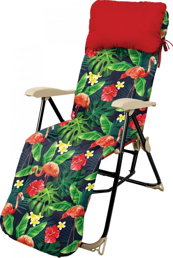 Кресло-шезлонг с подножкой и матрасом складное (с фламинго) Nika HHK5/F