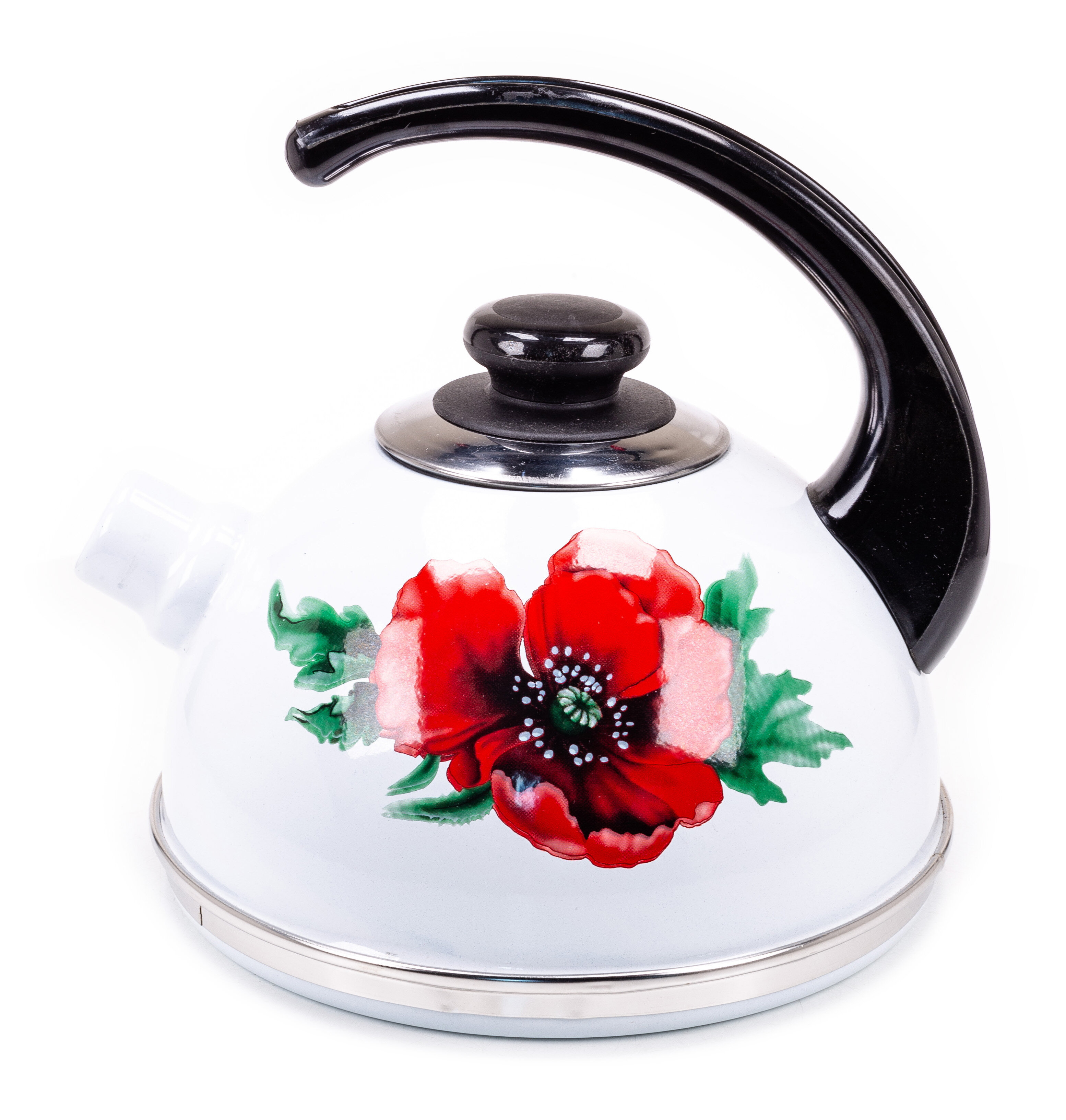 Чайник ТД Сила Дон Маковый цветок из эмалированной стали белый 2.5л / кухонная посуда для всех видов плит