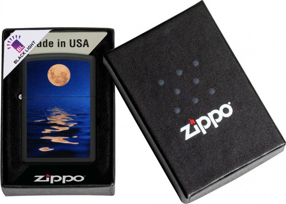 Зажигалка ZIPPO Moon Sunset с покрытием Black Light, латунь/сталь, чёрная, матовая, 38x13x57 мм - фотография № 5