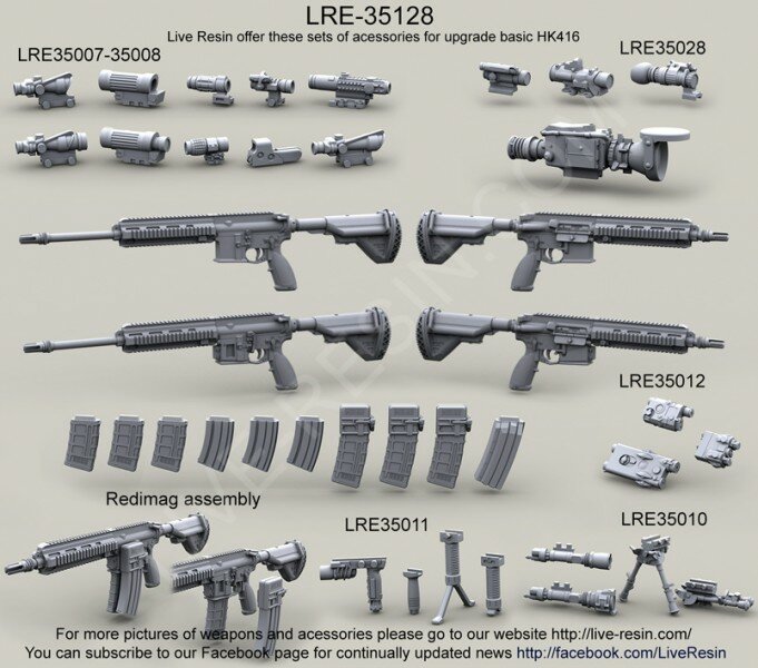 LRE35128 Модульная штурмовая винтовка Heckler & Koch HK416, длинный и короткий ствол с/без сдвоенным магазином