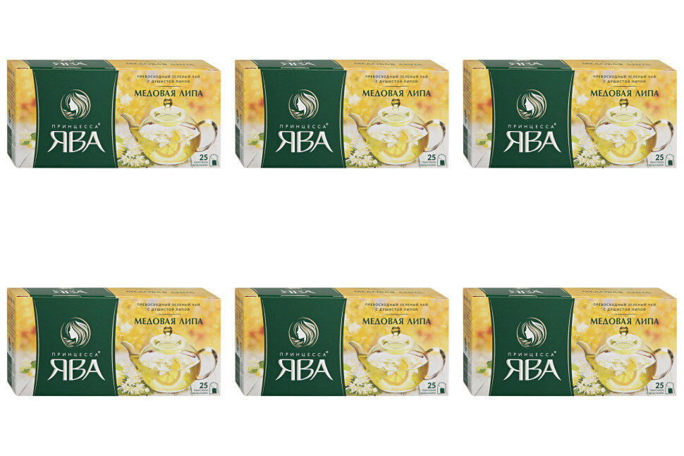 Чай зеленый в пакетиках для чашки Принцесса Ява Медовая липа, 25*1,5 г (комплект 6 шт.) 6014383
