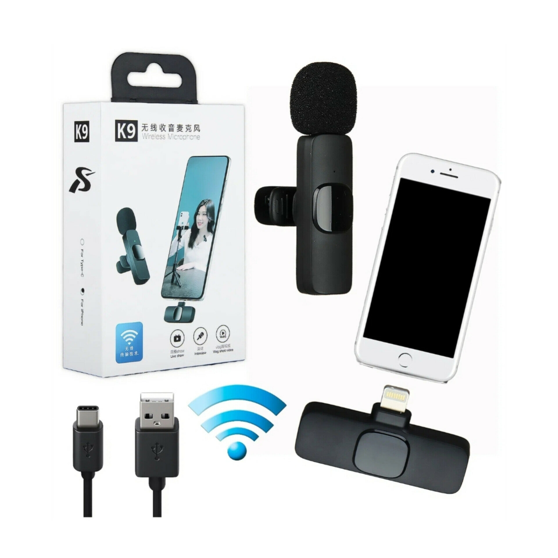 Микрофон петличный беспроводной для android, К8, петличка для телефона для записи видео, блога, стрима, звука с разъемом type-c, черный