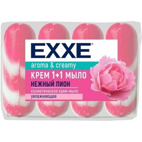 Крем-мыло EXXE 1+1 Нежный пион, 4*90 г (розовое, полосатое)