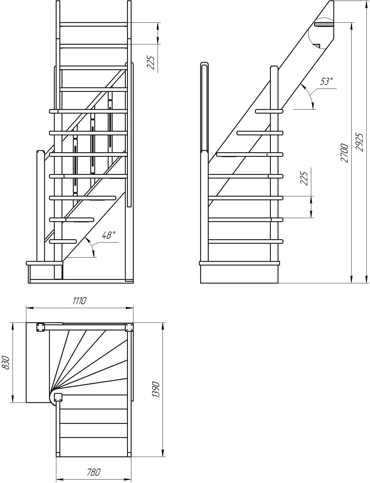 Деревянная межэтажная лестница ЛЕС-91 2700-2925 проем 1390-780, Сосна - фотография № 3