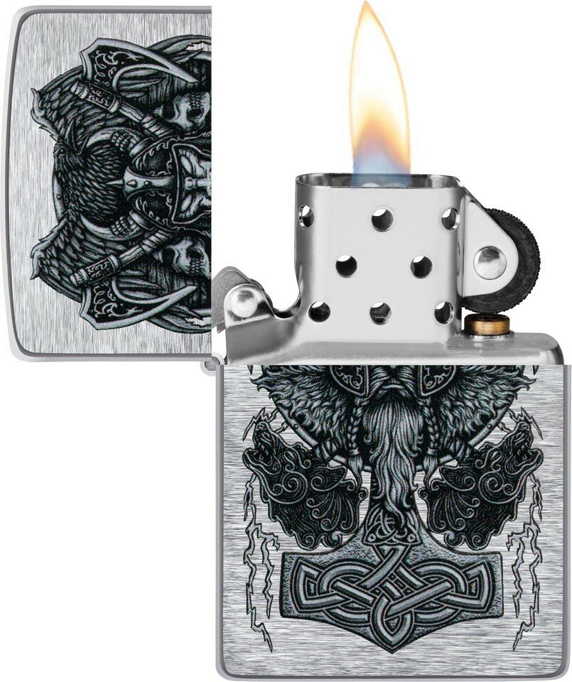 Зажигалка ZIPPO Viking Design с покрытием Brushed Chrome, латунь/сталь, серебристая, 38x13x57 мм - фотография № 3