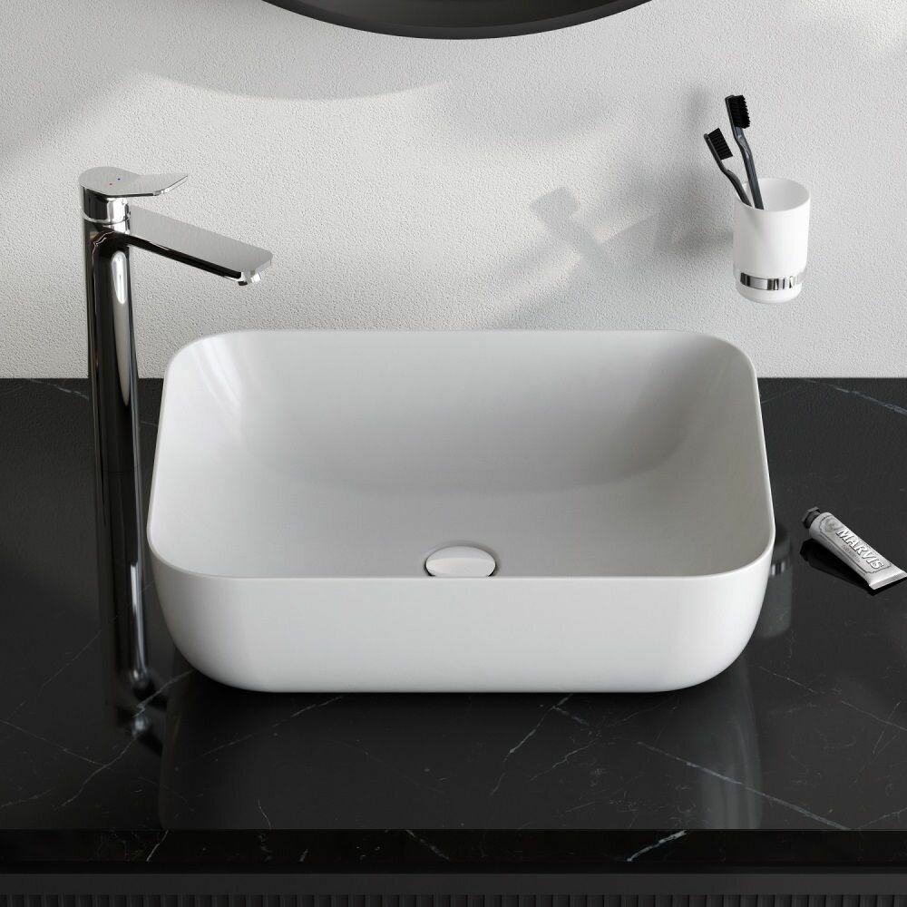 Раковина для ванной AM.PM Func M8FWCC10510WG накладная, 51 см, на столешницу, прямоугольник, фарфор, белый глянец, гарантия 25 лет, Германия - фотография № 2