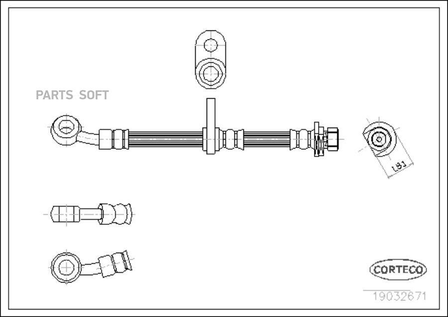 CORTECO 19032671 Тормозной шланг передний L [435mm]