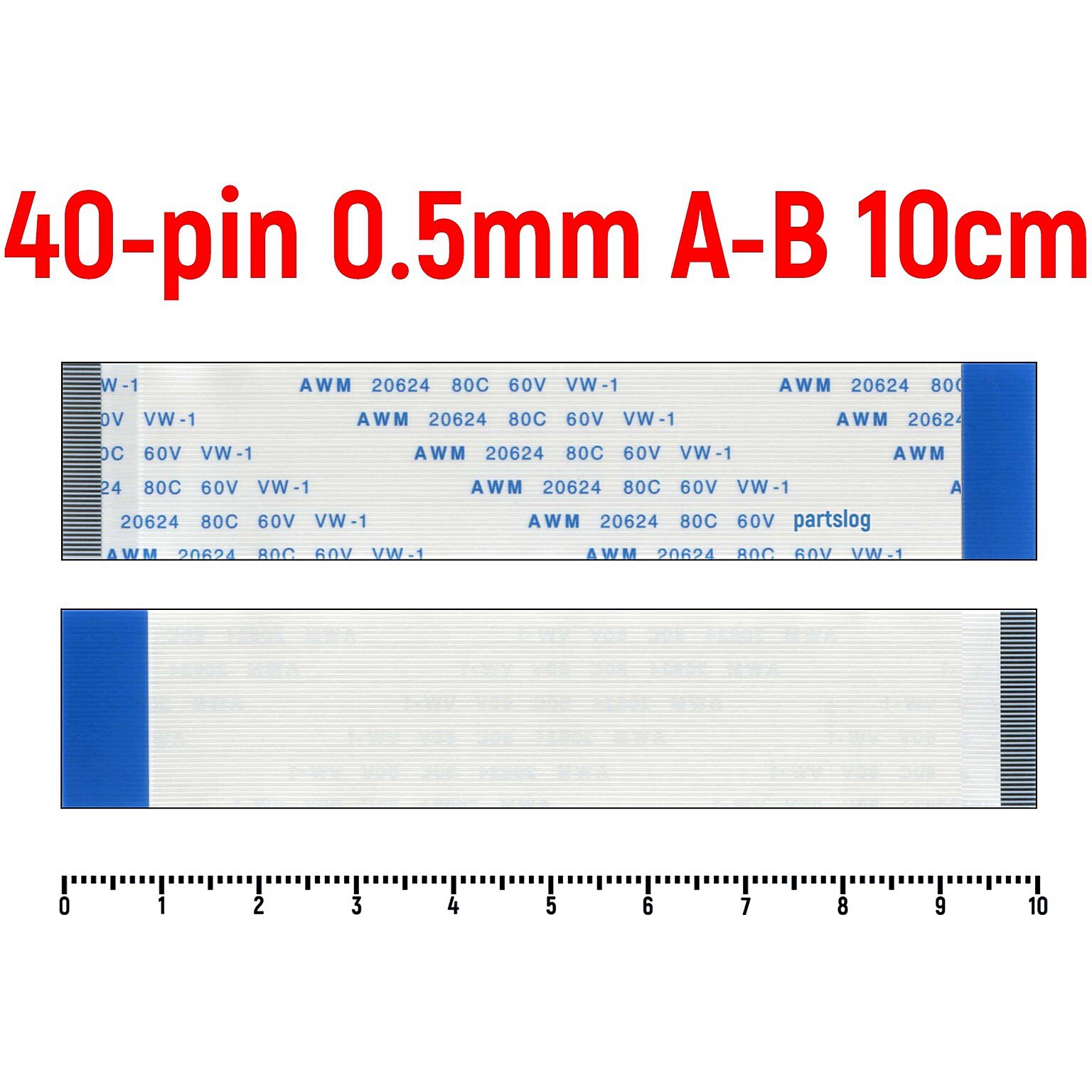 Шлейф FFC 40-pin Шаг 0.5mm Длина 10cm Обратный A-B