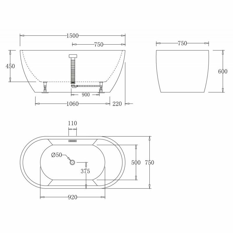 Акриловая ванна Belbagno BB70-1500-W0 - фото №3