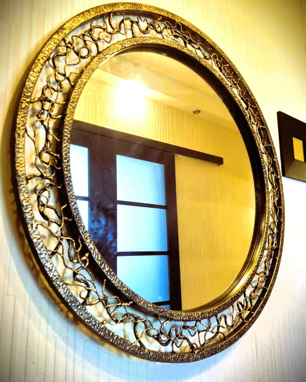 Кованое зеркало золото, настенное, круглое, дизайнерское - фотография № 5