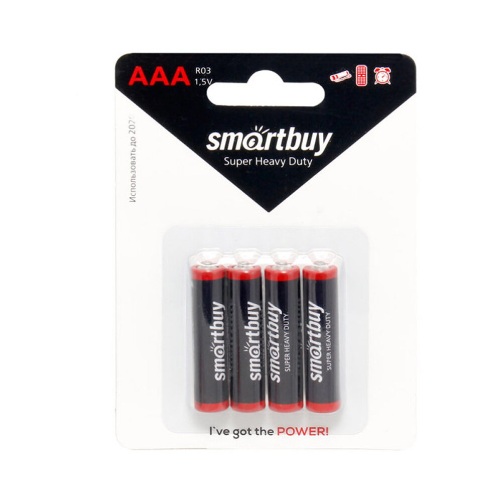 Батарейка AAA SmartBuy R03-4BL, 1.5В, (4/48/480), 4шт