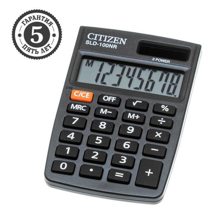 Калькулятор карманный Citizen "SLD-100NR" 8-разрядный 58 х 88 х 10 мм двойное питание чёрный