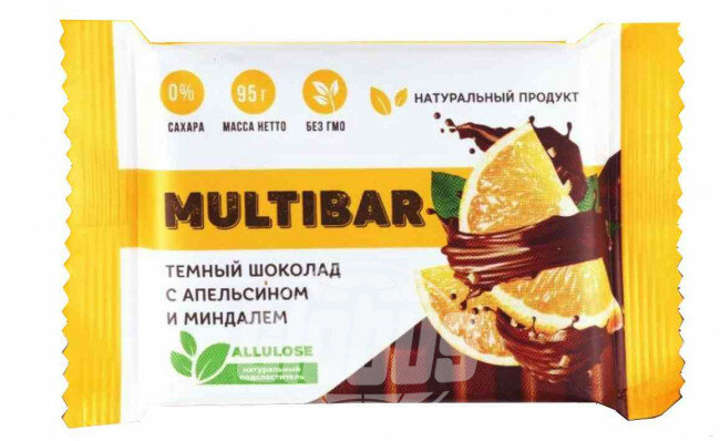 Шоколад тёмный Multibar с апельсином и миндалём, 95 г