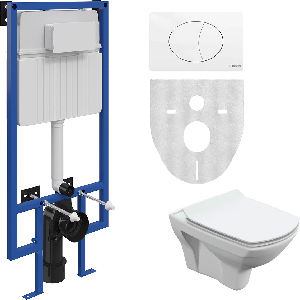 Комплект STWORKI Унитаз подвесной Cersanit Carina XL Clean On DPL EO slim + Система инсталляции для унитазов STWORKI 510162 + кнопка смыва