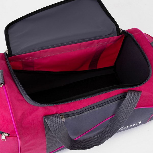 Сумка спортивная на молнии с подкладкой, 3 наружных кармана, цвет серый/розовый - фотография № 3