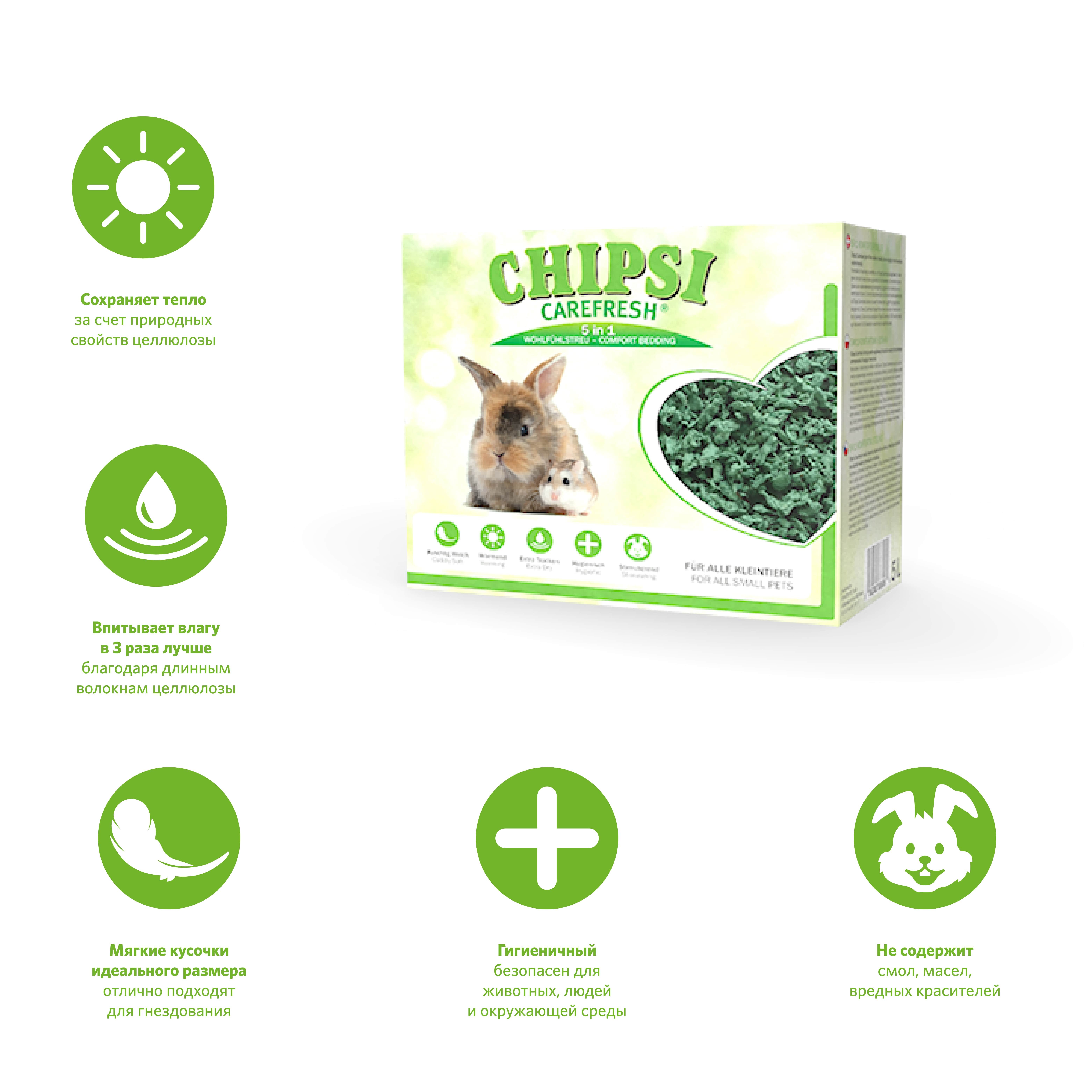 Наполнитель для МДЖ Chipsi Carefresh Forest Green бумажный зеленый впитывающий 5 л.