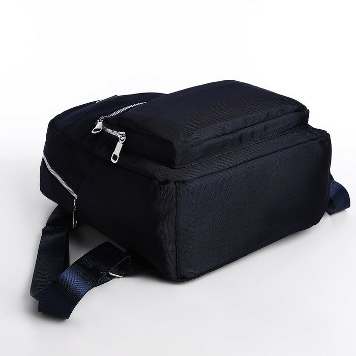 Рюкзак на молнии, 5 наружных карманов, пенал, цвет синий - фотография № 4