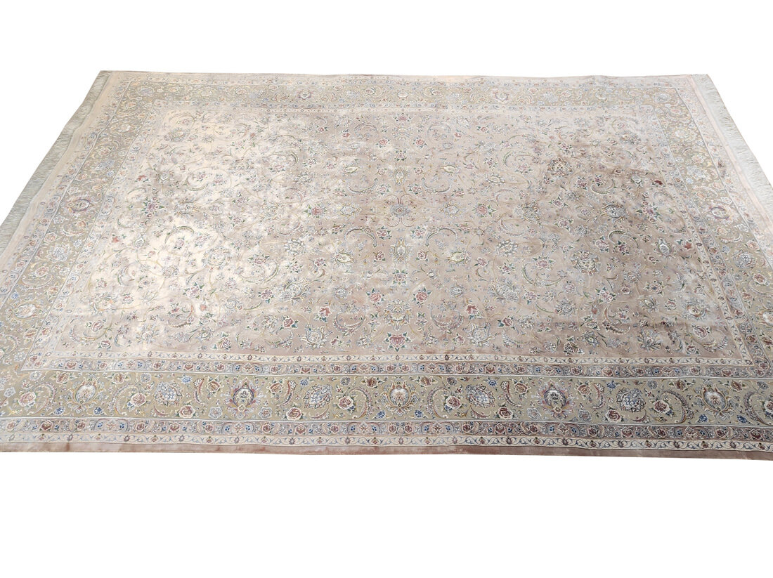 Персидский ковер 2,5 на 3,5 розово-кремовый, шерсть с шелком, современная классика - фотография № 4