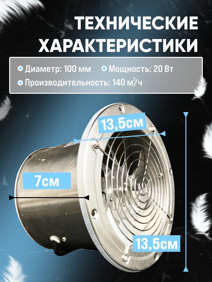 Вентилятор осевой настенный DAVEGO DF-Y 100 нержавейка 140м3/ч - фотография № 2