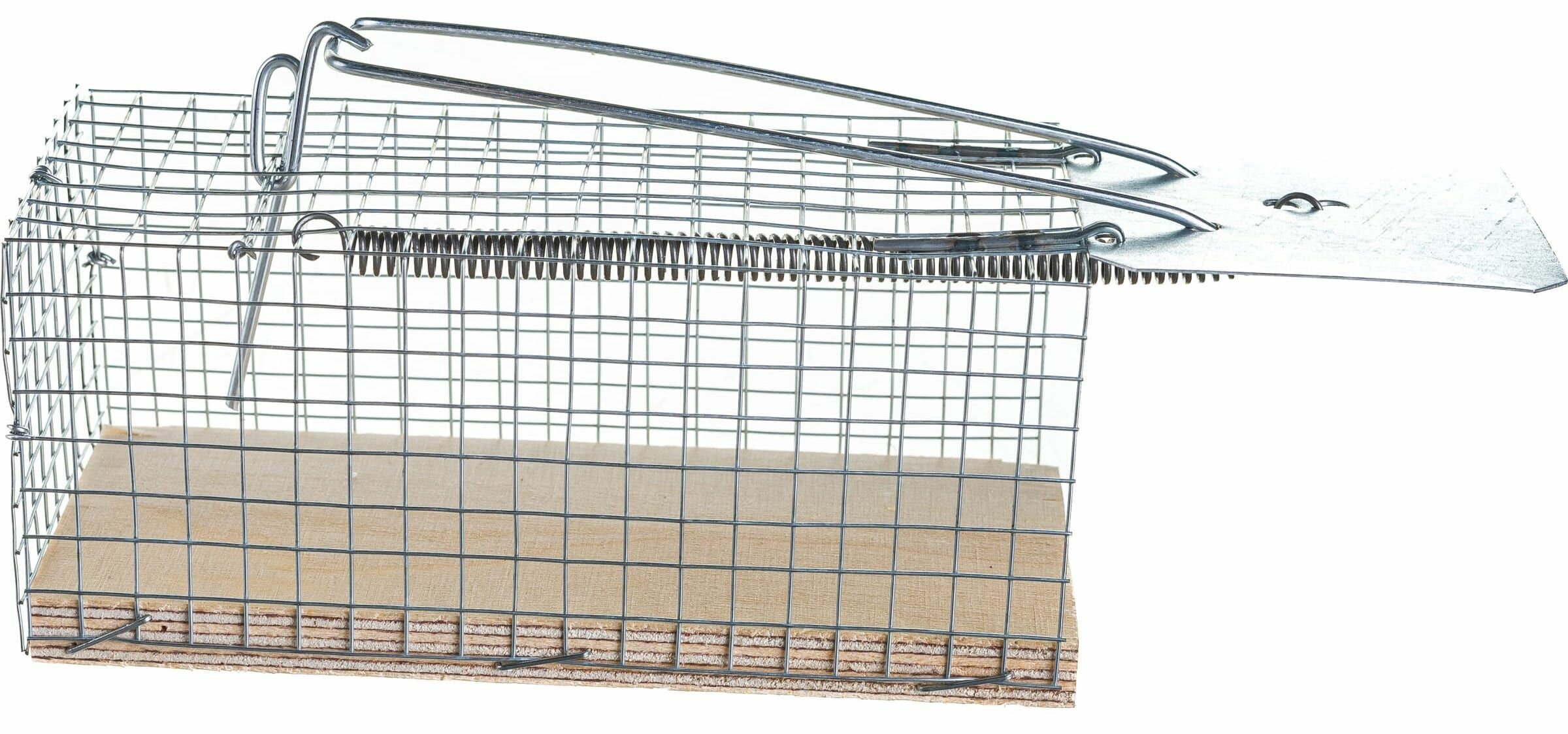 Мышеловка-клетка металлическая, размер 12,4х5х5,5см, из оцинкованной сетки с деревянным основанием. Для отлова грызунов в подвалах - фотография № 4