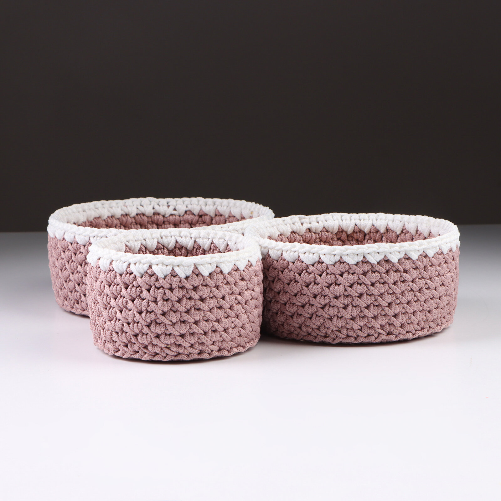 фото Набор вязанных корзин, 3 шт, полиэфирное волокно, сиреневый