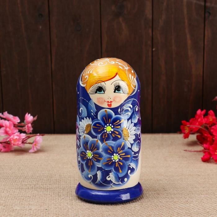 Матрёшка 5-ти кукольная "Нина" синяя , 14-15см, ручная роспись. - фотография № 4