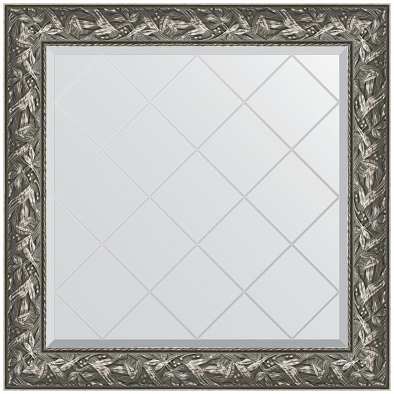 Зеркало Evoform Exclusive-G 89х89 BY 4329 с гравировкой в багетной раме - Византия серебро 99 мм - фотография № 1