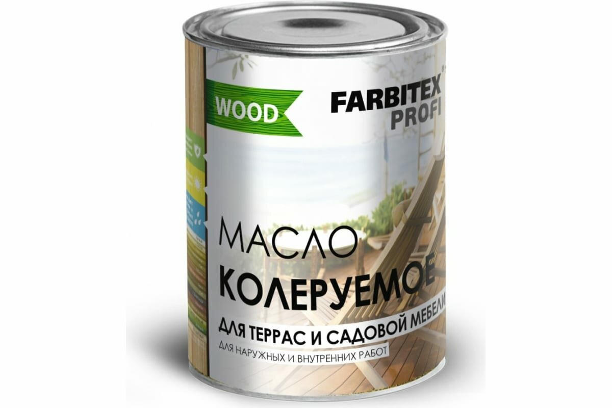 Колеруемое масло для террас и садовой мебели FARBITEX белый, 0.45 л 4300011015 - фотография № 1