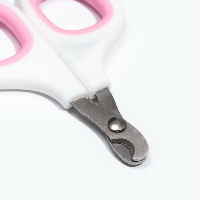 Ножницы-когтерезы с мягкими ручками, отверстие 8 мм, бело-розовые - фотография № 2