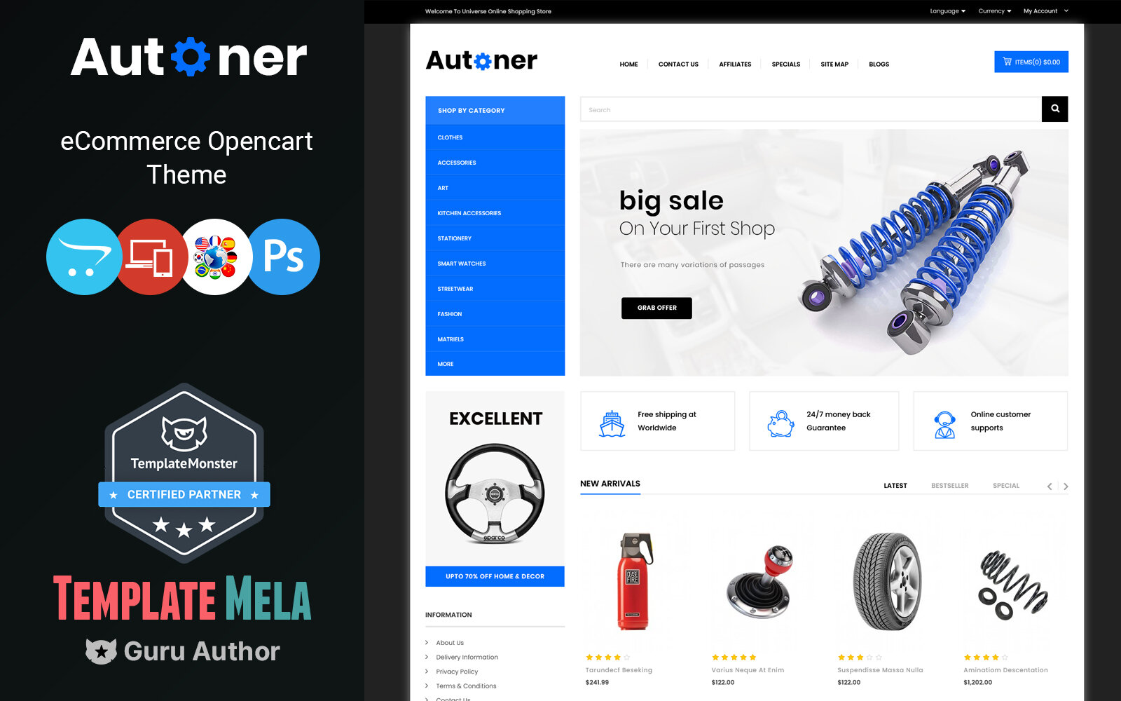 Шаблон OpenCart Autoner - Auto Spare Parts Store