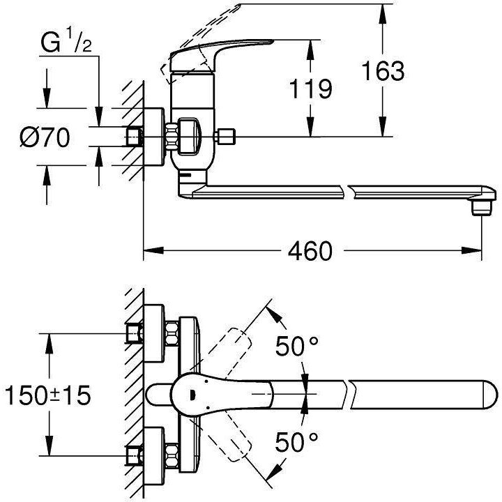 Смеситель для ванны Grohe Eurosmart универсальный, хром (23992003) - фотография № 2