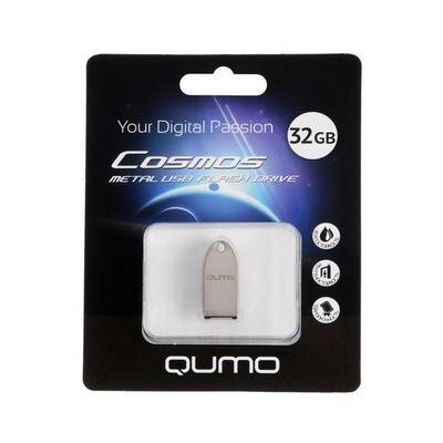 Флешка Qumo Cosmos, 32 Гб, USB2.0, чт до 25 Мб/с, зап до 15 Мб/с, корпус металл, серебристая Qumo 53