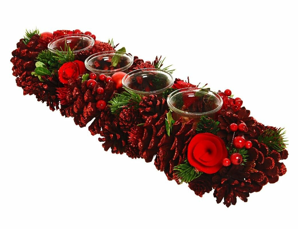 Подсвечник из шишек FOREST IN RED на 4 чайных свечи 45 см Kaemingk 620201