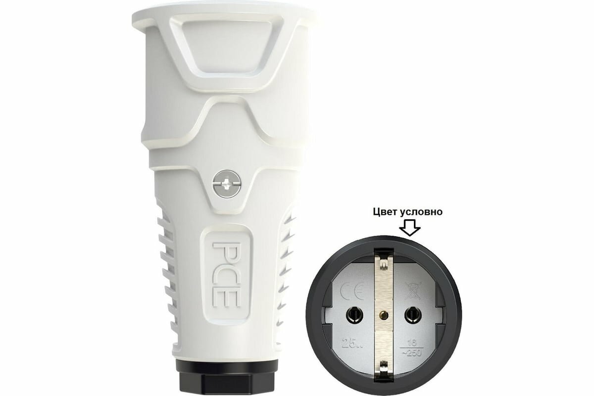 фото PCE Розетка каб 16A 250V 2P+E IP20 корпус серый, маркер черный 2510-gs