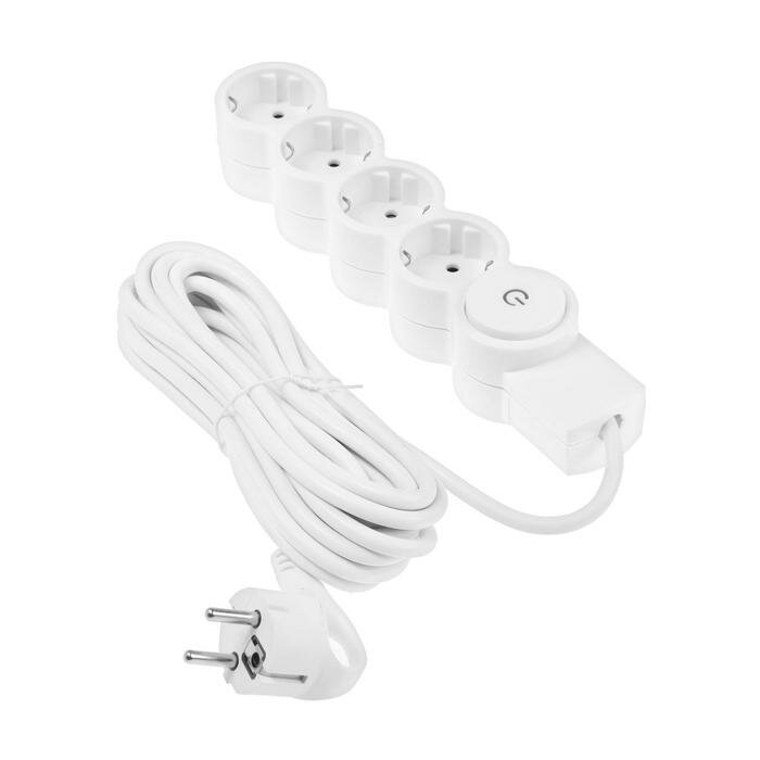 фото Удлинитель Duwi, 4 розетки, 5 м, 10 А, 2200 Вт, ПВС 3х0.75 мм2, с з/к, с выкл., со шторками