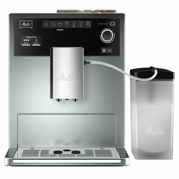 Кофемашина Melitta Caffeo E 970-101 CI, автоматическая, 1450 Вт, 1.8 л, серебристая - фотография № 1