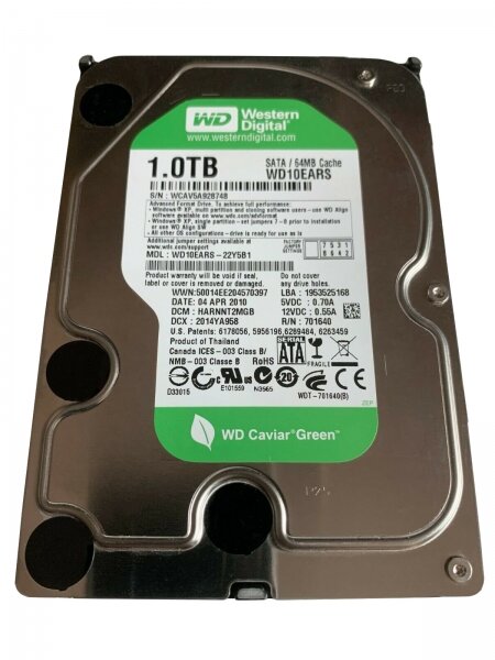 Для домашних ПК Western Digital Жесткий диск Western Digital WD10EARS 1Tb SATAII 3,5" HDD