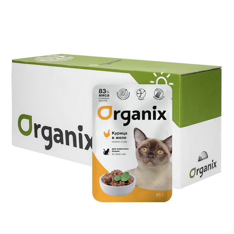 Organix Паучи для взрослых кошек: курица в желе Упаковка 24штх85г 2.04 кг