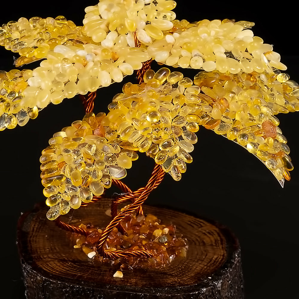 Небольшое сувенирное денежное дерево с листьями из натурального янтаря - фотография № 2