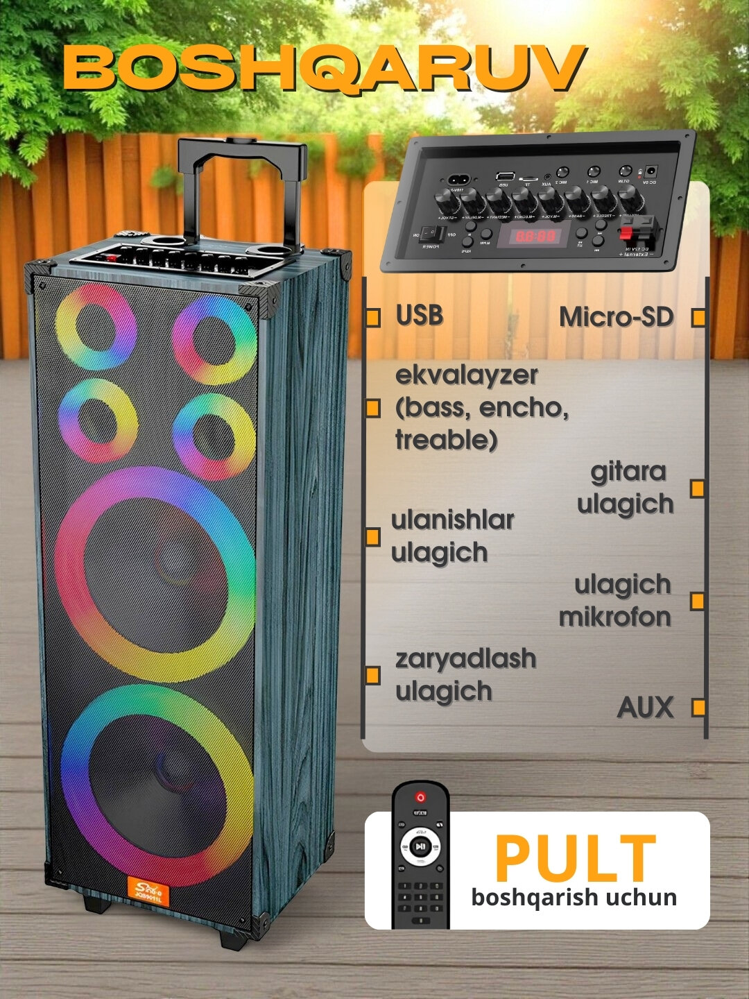 Portativ karaoke kalonka, simsiz kalonka с микрофоном Bluetooth, с пультом - 4