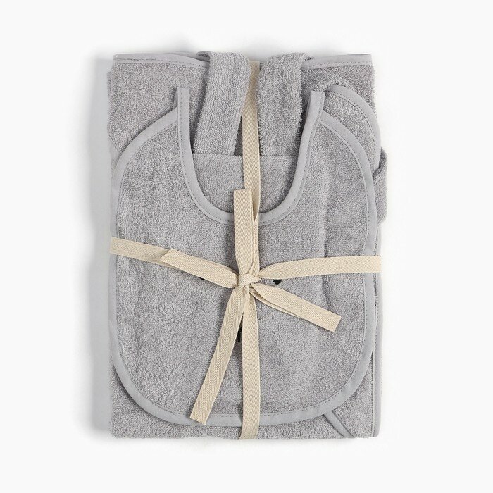 Набор Крошка Я (полотенце-уголок, рукавица, нагрудник), серый, 100% хл, 360 гр/м2 - фотография № 9