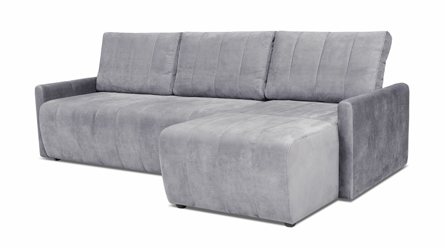 Угловой диван Норфолк 245х145х88 см, еврокнижка, независимый пружинный блок, серый велюр - фотография № 3