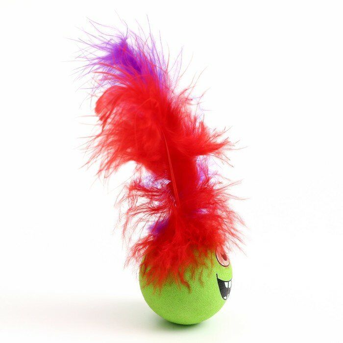 Игрушка для кошек Пижон шарик с перьями "Эмоции", 5 см, зеленый - фотография № 2