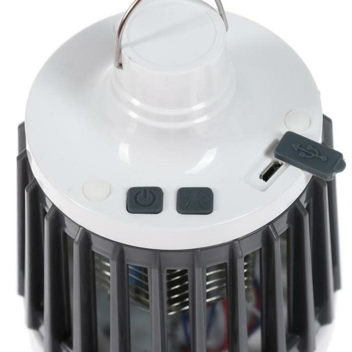 Уничтожитель насекомых LRI-37, портативный, фонарь, от USB, АКБ, серый - фотография № 3