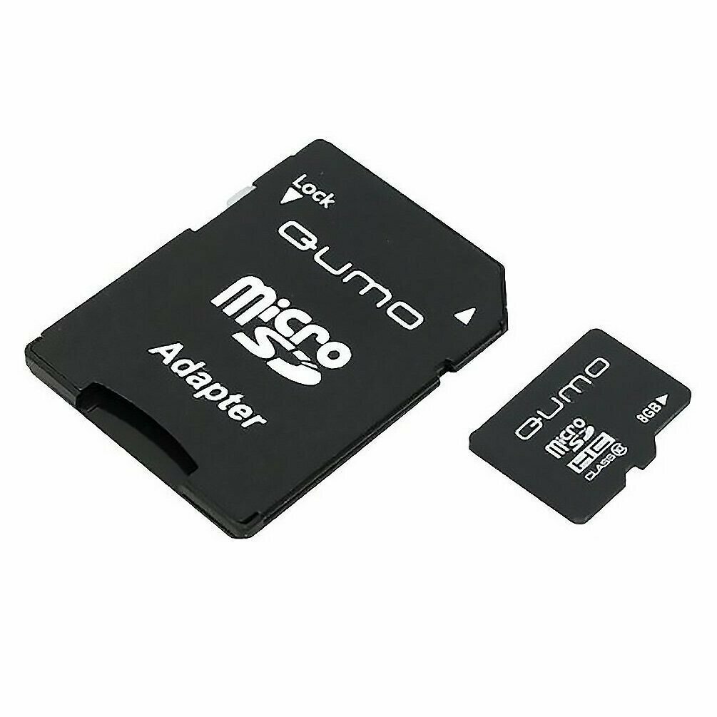 Карта флэш-памяти MicroSD 8 Гб Qumo +SD адаптер (class 10) UHS-1, 1 шт.