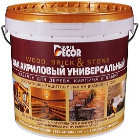 Лак Универсальный Super Decor 1кг Акриловый, Бесцветный для Внутренних и Наружных Работ без Запаха / Супер Декор.